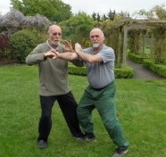 Ian Deavin pushes hands with his teacher Karel Koskuba